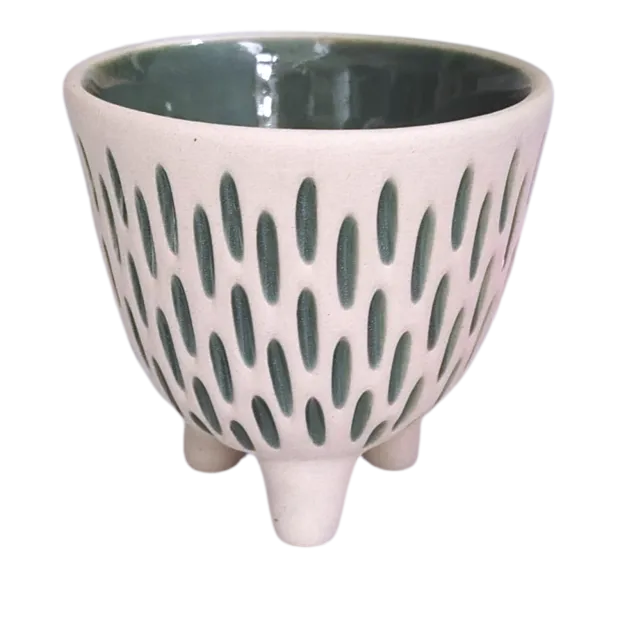 Petit Pot en Céramique Traits Verts