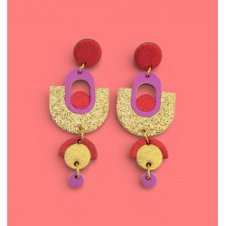 Boucles d’oreilles Psyché cuir rouge doré - Bibop et Lula