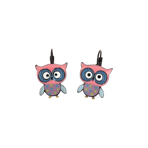 Boucles d'oreilles Chouette rose et bleu