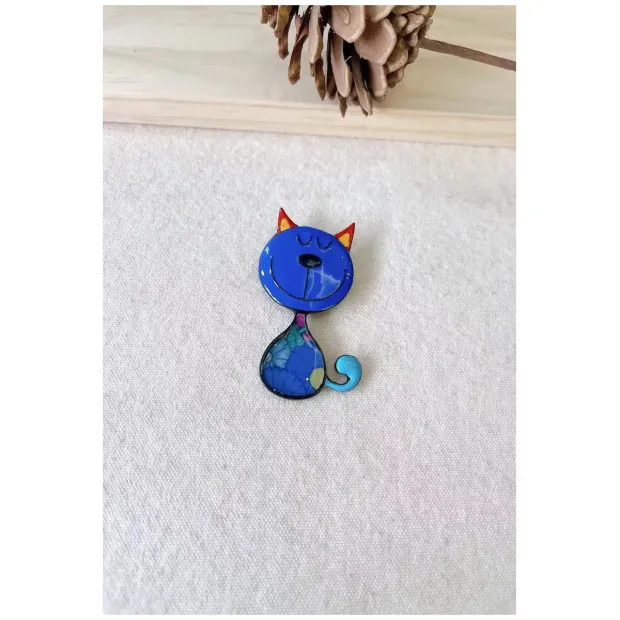 Broche Chat bleu