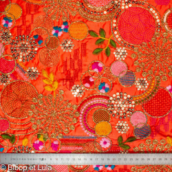 Tissu indien Bollywood brodé de sequins Kalar orange - Bibop et Lula