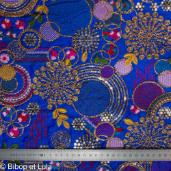 Tissu indien Bollywood brodé de sequins Kalar bleu - Bibop et Lula