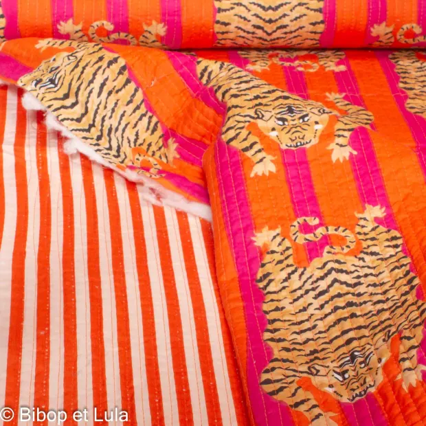 Tissu indien coton matelassé Bengale orange