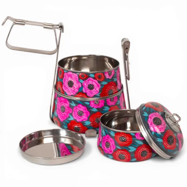 Lunch box inox peinte à la main Indore