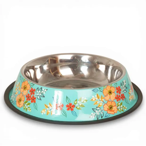 Grande gamelle pour chien inox peint à la main Sofia