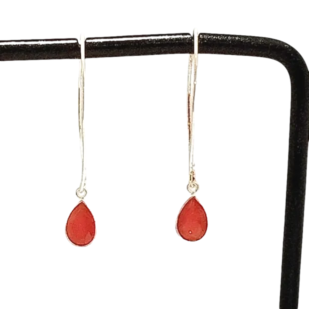 Boucles d'oreilles argent pierre rouge orangé goutte