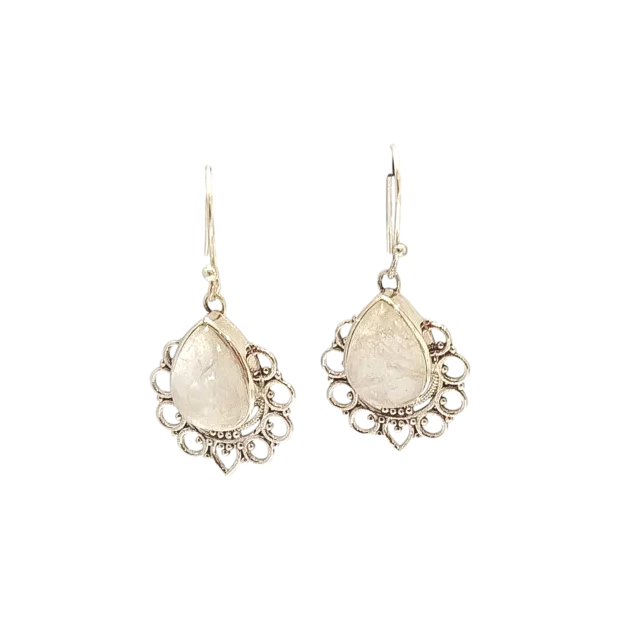 Boucles d'oreilles argent pierre de lune arabesque
