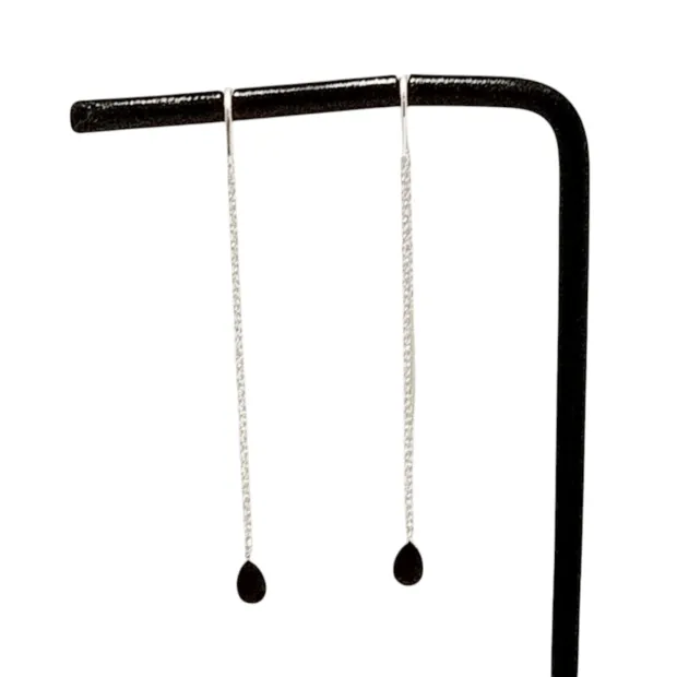 Boucles d’oreilles argent chaînette onyx