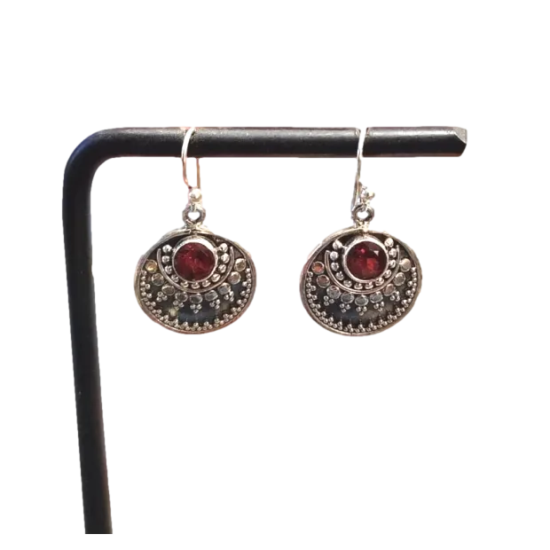 Boucles d’oreilles argent et grenat