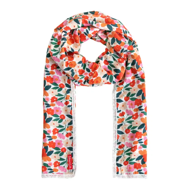 Chèche foulard femme au motif floral rose et orange