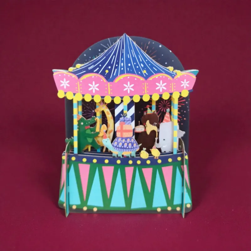 3D Pop Up Carte postaleLe Carrousel des animaux