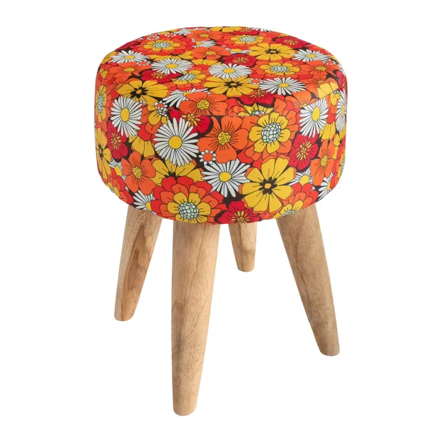 Tabouret rond tissu imprimé Blossom