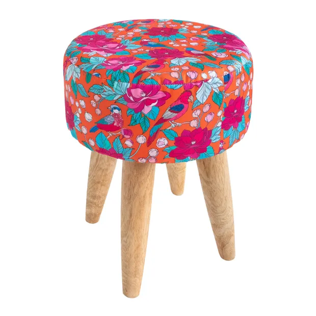 Tabouret rond tissu imprimé Kerala