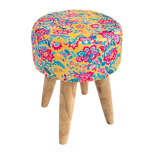 Tabouret rond tissu imprimé Jaipur