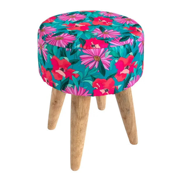 Tabouret rond tissu imprimé Havana