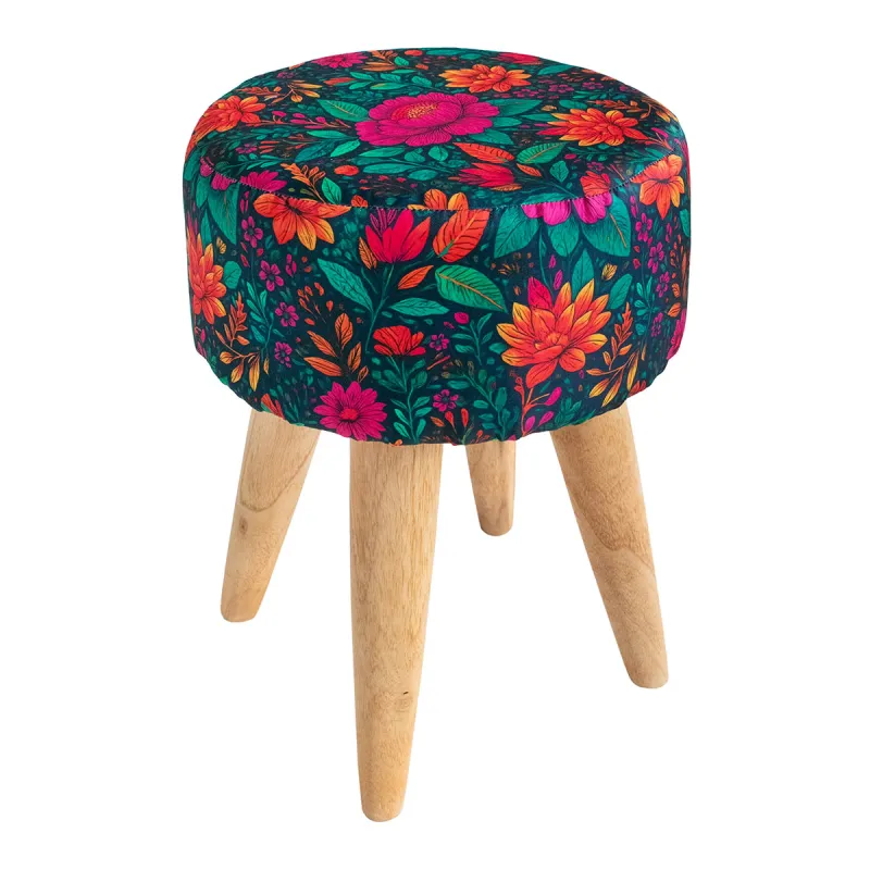 Tabouret rond tissu imprimé motif Carmen