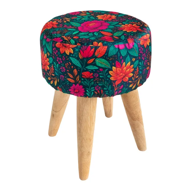 Tabouret rond tissu imprimé motif Carmen