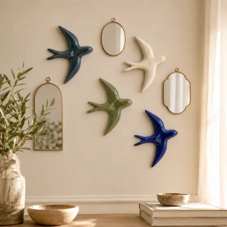 Hirondelle en Céramique Émaillée Bleu Indigo