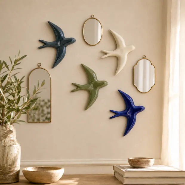 Hirondelle en Céramique Émaillée Bleu Indigo