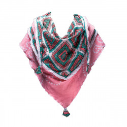 Foulard triangle fille coton rose et vert