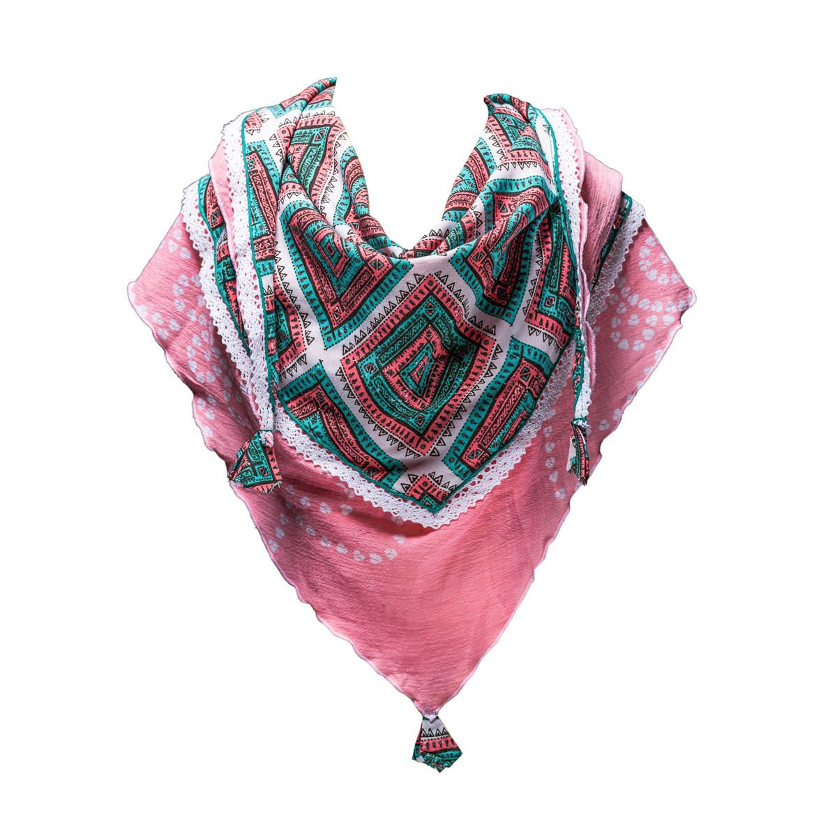 Foulard triangle fille coton rose et vert - Bibop et Lula