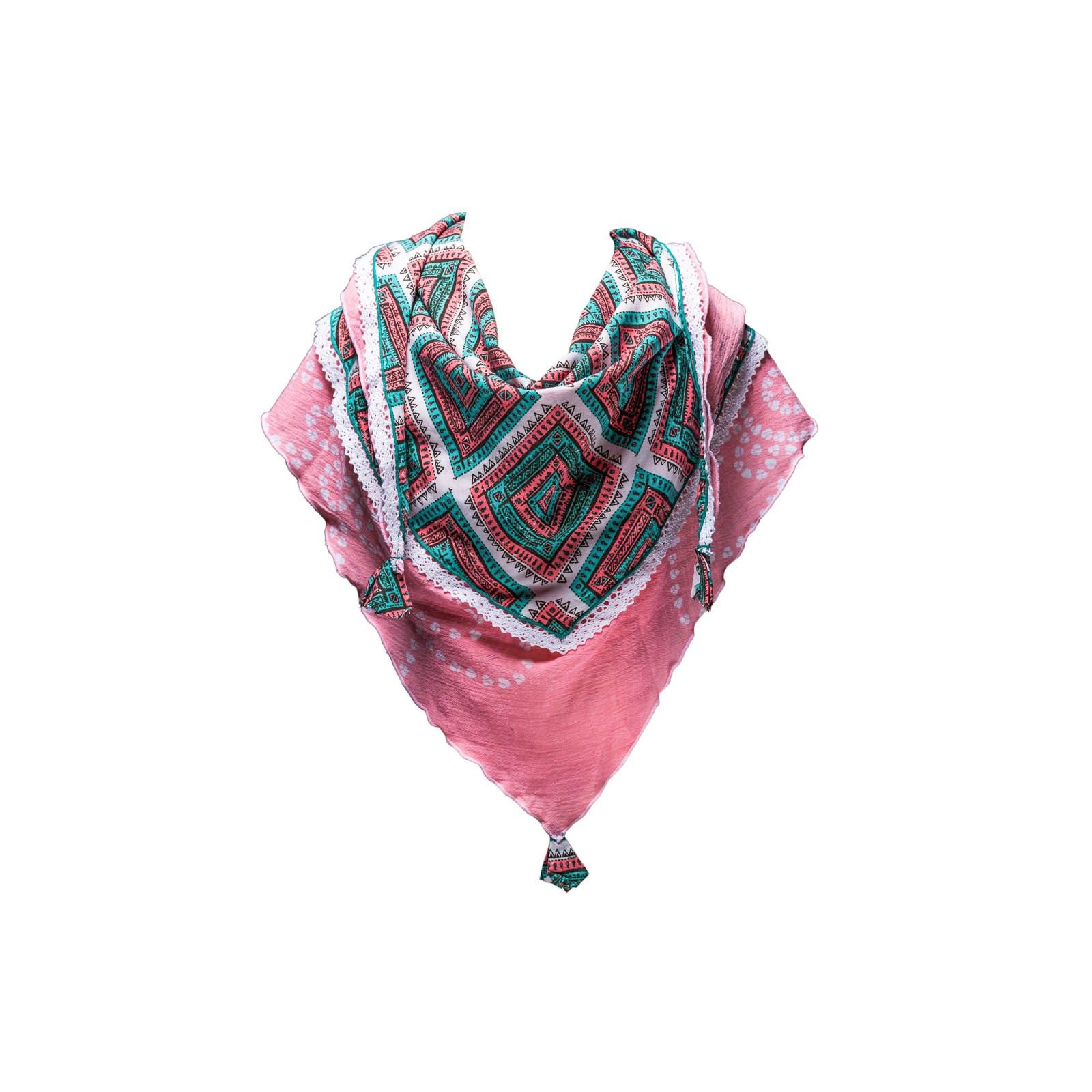 Foulard triangle fille coton rose et vert