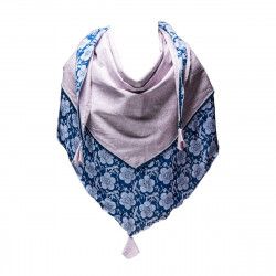 Foulard triangle fille coton rose pâle et bleu