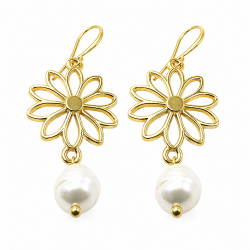 Boucles d'oreilles dormeuses " Marguerite et perle" - Bibop et Lula