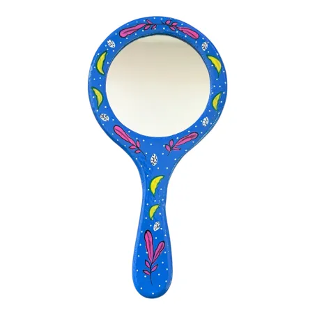 Miroir à main artisanal bleu