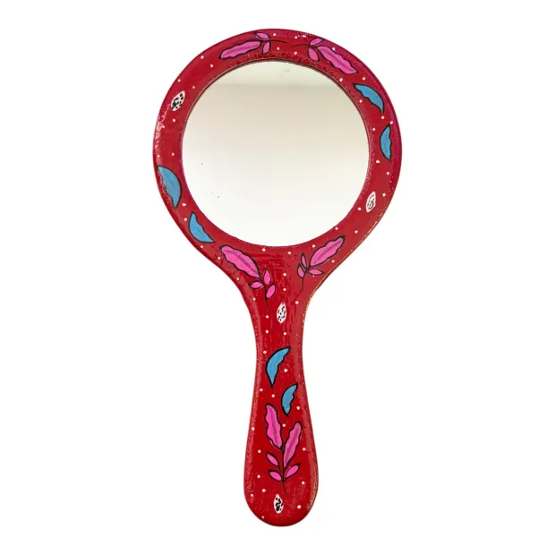 Miroir à main artisanal rouge