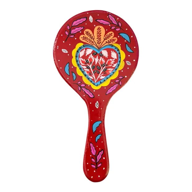 Miroir à main artisanal rouge