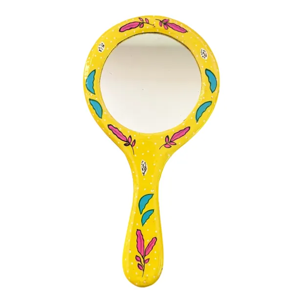 Miroir à main artisanal jaune