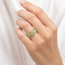 Bague dorée ajustable "Feuillage vert" - Bibop et Lula