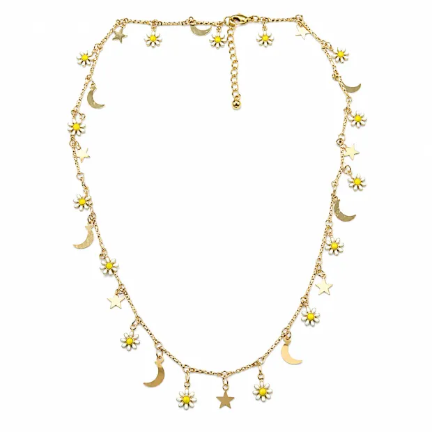 Collier doré "Lune et fleur"