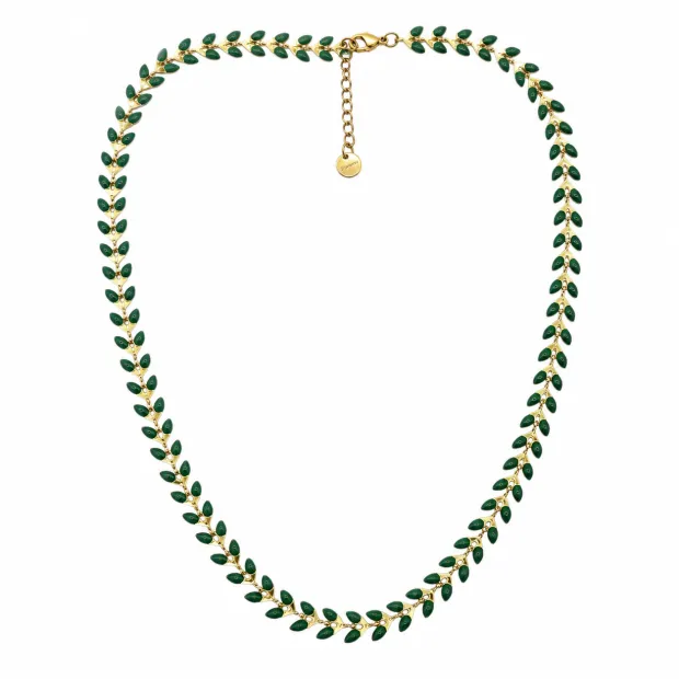 Collier doré "Feuillage vert"