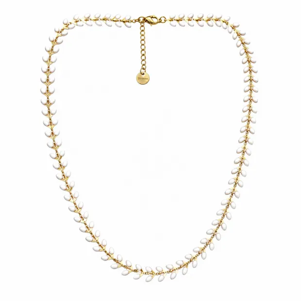 Collier doré "Feuillage blanc"