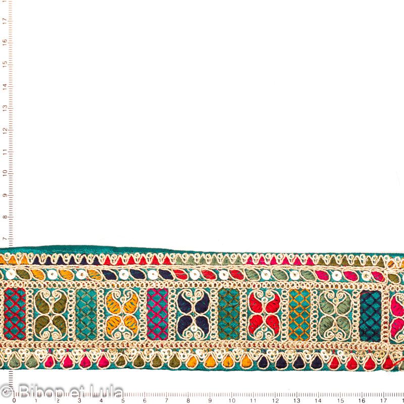 Galon ruban indien brodé Madhya turquoise