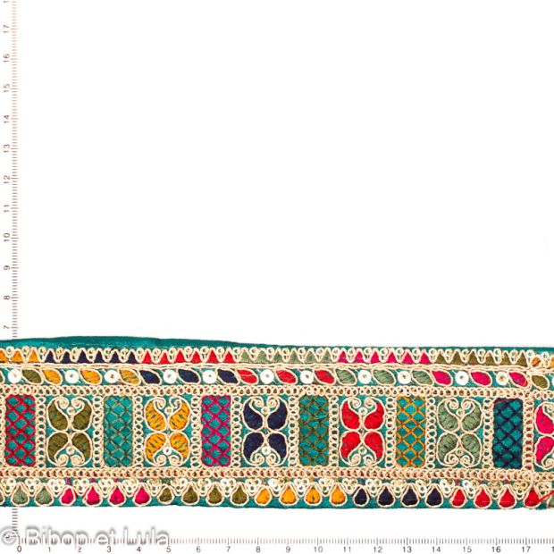 Galon ruban indien brodé Madhya turquoise