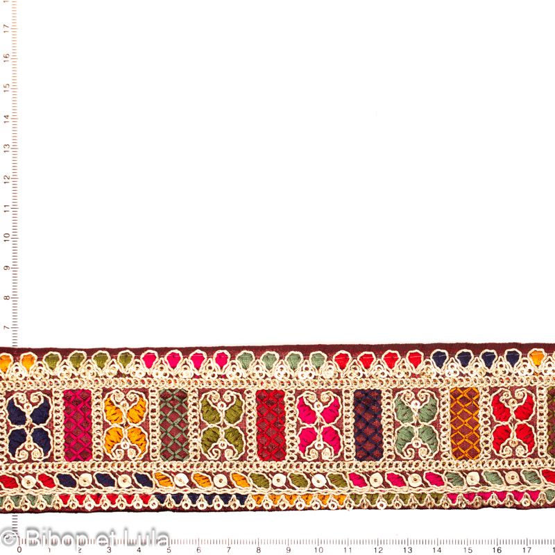 Galon ruban indien brodé Madhya bordeaux