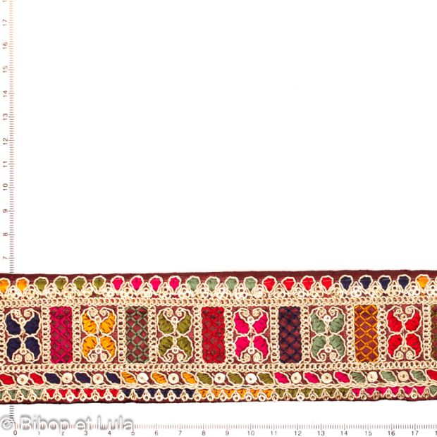 Galon ruban indien brodé Madhya bordeaux