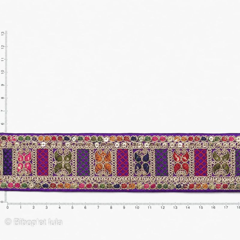 Galon ruban indien brodé Madhya violet