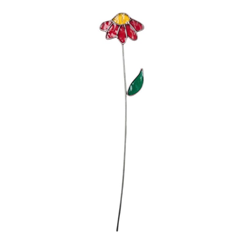 Fleur décorative en vitrail Marguerite rouge au vent