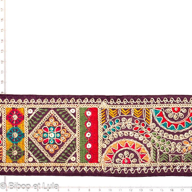 Galon brodé Mandala violet multicolore