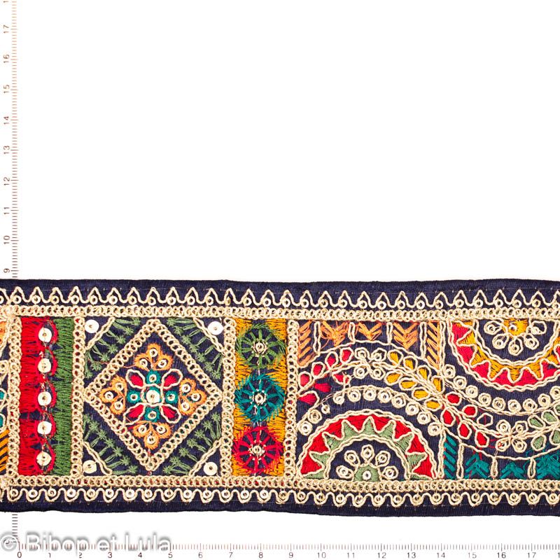 Galon brodé Mandala bleu marine multicolore