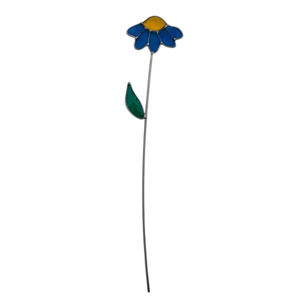 Fleur décorative en vitrail Marguerite bleue au vent