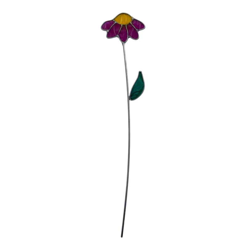 Fleur décorative en vitrail Marguerite rose au vent