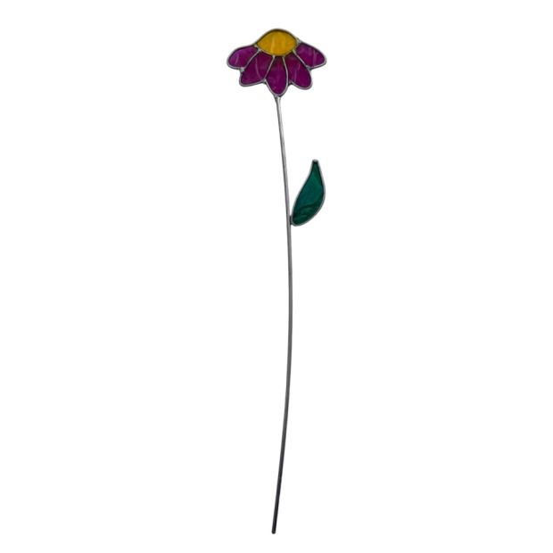 Fleur décorative en vitrail Marguerite rose au vent