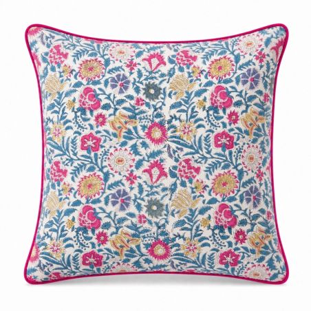 Housse de coussin carré block print Turquoise Jaipur
