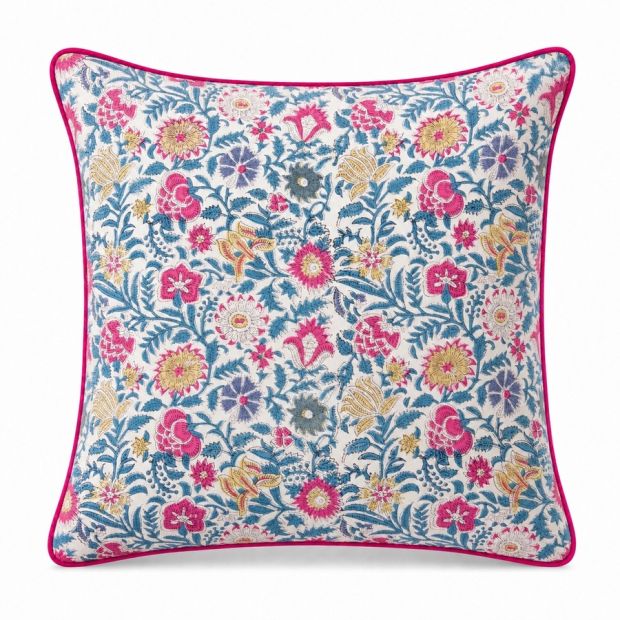 Housse de coussin carré block print Turquoise Jaipur