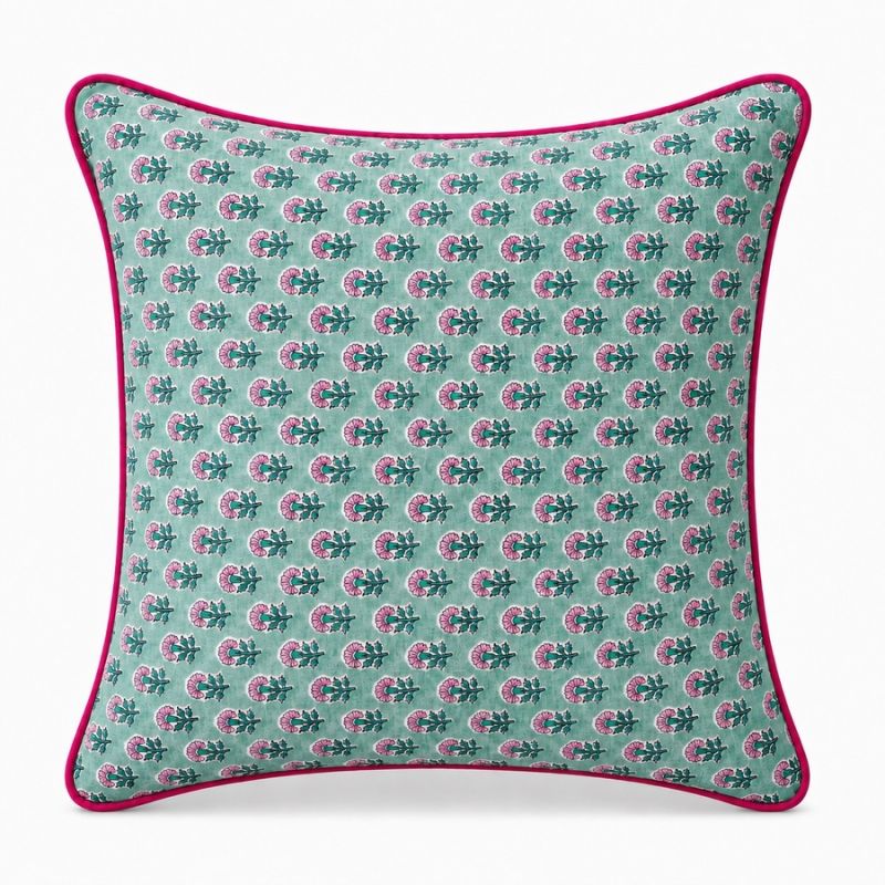 Housse de coussin carré block print Mini Roseau